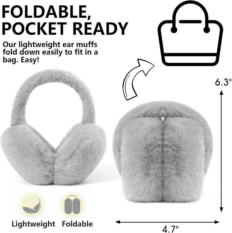 Fsmiling Winter Ear Muffs For Women Fuzzy Earmuffs Adjustable Ear Warmer Foldable - Image 5